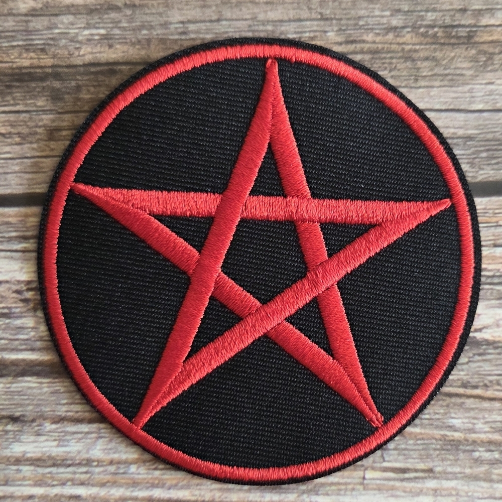Pentagram Star  Red And Black Witch Wicca Goth Iron On Patch